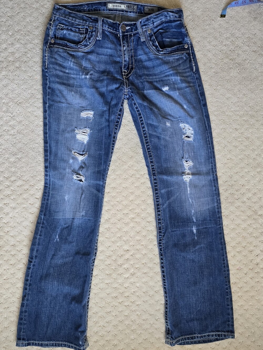 BKE Derek 32R Western Distressed Denim Jeans EUC